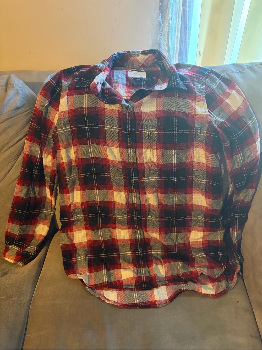 American Eagle Outfitters Red, Black & White Plaid Button-Down Shirt